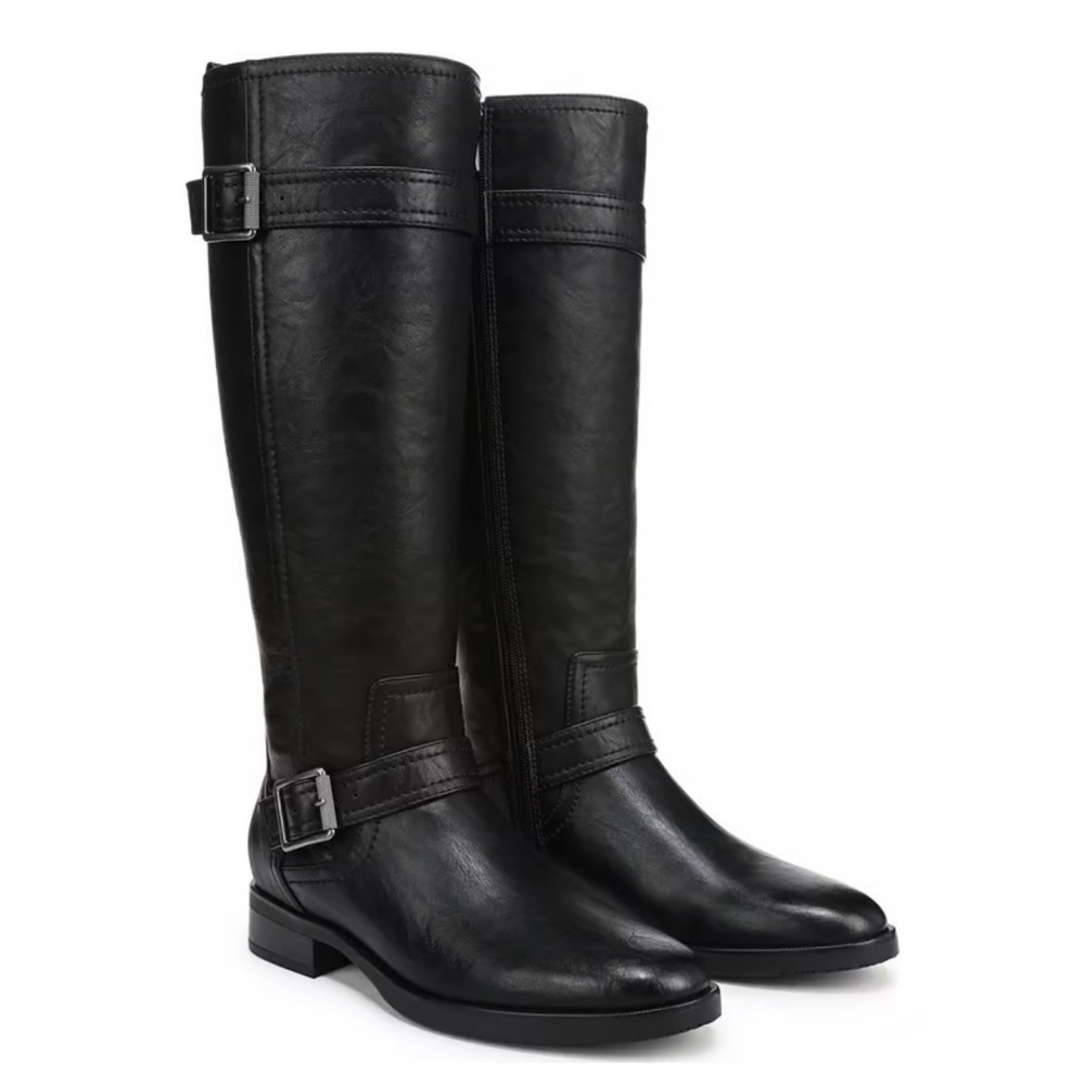 NATURALIZER Womens Black Wide Calf Riding Boots Buckle Detail Tall Zip Up SZ 6